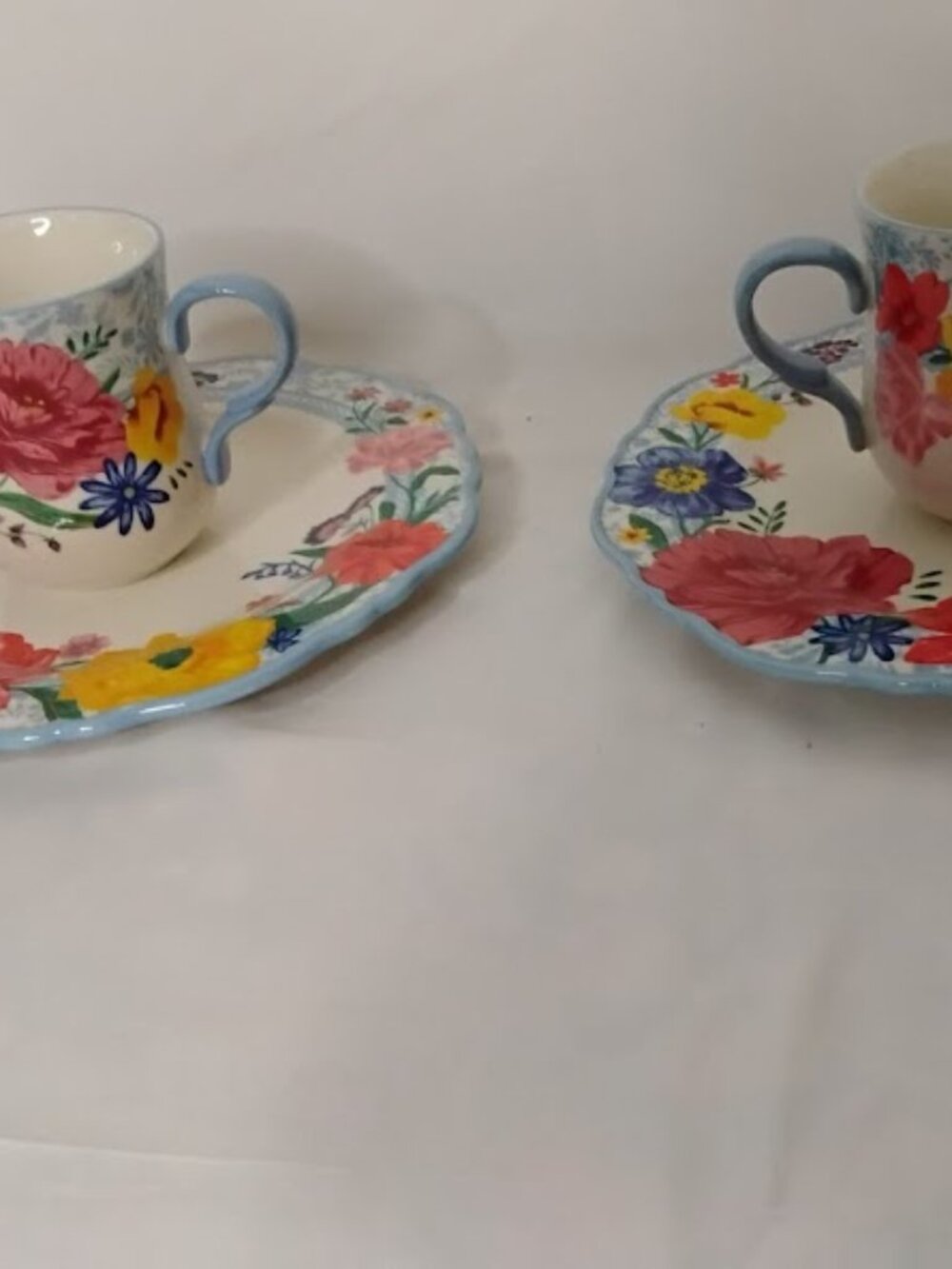 Pioneer Woman Set. 2 18oz cups and 2 8 1/2" Cups and plates